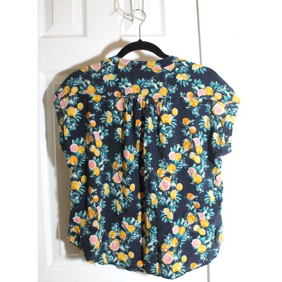 Banana Republic Blue w/ Citrus Print Silk Popover Blouse Sz XS - Picture 2 of 3